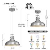 ALAISLYC Brushed Nickel Farmhouse Pendant Lights Matte Pendant Lighting for Kitchen Island Industrial Adjustable Height Vintage Dome Hanging Light Fixtures for Barn, Dining Room 2 Packs