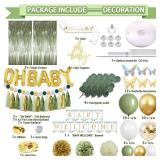 Guudmua 217 Pcs Sage Green Baby Shower Decorations, Neutral Baby Shower Decor Supplies- Disposable Dinnerware Set With Eucalyptus Leaf (25 Guest), \OH BABY\in Banner, Balloon, Sash, Cake Topperin