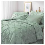 JOLLYVOGUE King Size Comforter Set 7 Pieces, Green Bed in a Bag Comforter Set for Bedroom, Beddding Sets with Comforter, Sheets,Ruffled Shams and Pillowcases