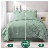 JOLLYVOGUE King Size Comforter Set 7 Pieces, Green Bed in a Bag Comforter Set for Bedroom, Beddding Sets with Comforter, Sheets,Ruffled Shams and Pillowcases