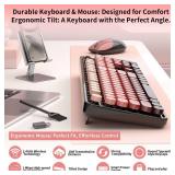 Wireless Keyboard and Mouse, 104 Round Keycaps Retro Typewriter with OTG and Brush, Full-Size Ergonomic, Ideal for Windows PC, Home, Office and College Black Pink
