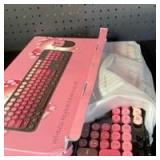 Wireless Keyboard and Mouse, 104 Round Keycaps Retro Typewriter with OTG and Brush, Full-Size Ergonomic, Ideal for Windows PC, Home, Office and College Black Pink