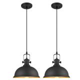 Audickic 2-Pack Pendant Lights Kitchen Island, Farmhouse Hanging Lights Fixtures with Metal Shade, Rustic Kitchen Pendant Lighting Over Island for Dining Room, Matte Black, AD-2151-1P2L-BK