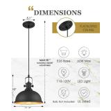 Audickic 2-Pack Pendant Lights Kitchen Island, Farmhouse Hanging Lights Fixtures with Metal Shade, Rustic Kitchen Pendant Lighting Over Island for Dining Room, Matte Black, AD-2151-1P2L-BK