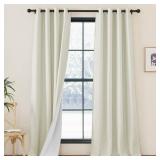 NICETOWN Faux Linen 100percent Blackout 90 inch Curtains, Silver Grommet Thermal Insulated 2 Layers Window Treatments Sound Dampening for Living Room/Bedroom, Natural, W52 x L90, 2 Panels