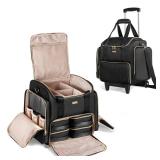 Prokva Rolling Makeup Case with 4 Removable Bags, Professional Makeup Train Case with Wheels, Makeup Artist Travel Bag with Brushes Storage Section, Black (Patent Design)