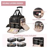 Prokva Rolling Makeup Case with 4 Removable Bags, Professional Makeup Train Case with Wheels, Makeup Artist Travel Bag with Brushes Storage Section, Black (Patent Design)