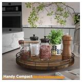 Farmhouse Oak 12\ Lazy Susan Turntable Organizer for Cabinet, Round Wooden Lazy Susan Organization and Storage for Dining Table, Pantry, Kitchen, Countertop, Cupboard,Home Decor, Walnut Woodin