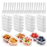 WEST STORY 20 Set Snack Containers with Lids and Spoons, Reusable Double Compartment Condiment Containers for Lunches Picnics Parties, BPA-Free, Microwave Safe, Transparent