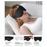 Sivio Weighted Eye Mask for Women and Men, Heatable and Freezable Weighted Eye Pillow with Silica Beads and Adjustable Strap, Soft Breathable Cotton Eye Cover for Sleeping Faster and Better, Black