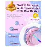 iClever BTH12 Kids Bluetooth Headphones,Colorful LED Lights,74/85dBA Safe Volume,85H Playtime,Fast Charging,Bluetooth 5.2,Over Ear Kids Headphones Wireles for iPad/Tablet/Airplane, Gradient Pink