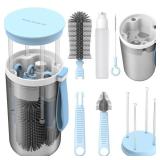 WHNLTravel Baby Bottle Brush Set with Bottle Cleaner Brush Set and Drying Rack,Gift for Newborn Mothers, Suitable for Travel and Home(Blue)