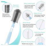 WHNLTravel Baby Bottle Brush Set with Bottle Cleaner Brush Set and Drying Rack,Gift for Newborn Mothers, Suitable for Travel and Home(Blue)