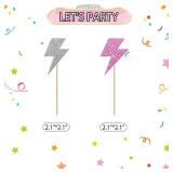 24pcs Lightning Cupcake Toppers, Lightning Bolt Cupcake Toppers, Pink Glitter Weather Cake Decoration for Baby Shower, Lightning Weather Themed Birthday Party Supplies