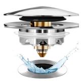 Anlige Bathtub Drain Stopper, Pop Up Tub Stopper and Cover, Bottom with Hair Catcher, Universal for 1.45 to 1.8 in Drain, Replaces Old Drain Plug, Chrome Silver