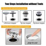 Anlige Bathtub Drain Stopper, Pop Up Tub Stopper and Cover, Bottom with Hair Catcher, Universal for 1.45 to 1.8 in Drain, Replaces Old Drain Plug, Chrome Silver