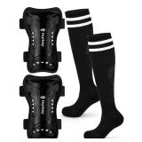 Hryrbay Kids Soccer Shin Guards and Socks Toddler Soccer Shin Pads Protective Defender Gear for Boys Girls Ages 3-15 Great for Training, Matches, Inspired by The World Cup Black S