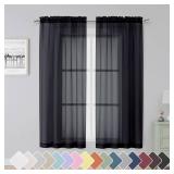 Simplebrand Black Sheer Curtains 63 Inch Length 2 Panels, Rod Pocket Solid Color Window Sheer Curtain Panels, Elegant Curtains and Drapes for Living Room, Bedroom 2 Panels (Black, 42\ W x 63\in L)in