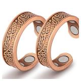 Auramag Copper Rings for Women, Lymphatic Drainage Ring 100percent Pure Copper Thumb Rings with 3500 Gauss Magnets, Adjustable Jewelry Gift (2 PCS)