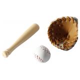 3Pcs/Set Khaki Dollhouse Baseball, 1/12 Scale Miniature Accessories, Wood Miniature Baseball Glove Set for Scene Decor