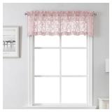Lecloud Leia 14 Inch Blush Pink Sheer Valances for Windows 2 Pcs, Airy Jacquard Leaf Textured Short Curtains for Living Room Kitchen Bedroom Basement, Dual Rod Pockets Small Curtain, 28\ W x 14\in Lin