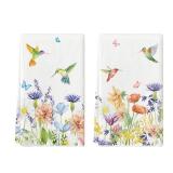 Artoid Mode Anemone Flower Hummingbird Kitchen Towels Dish Towels, 18x26 Inch Seasonal Spring Summer Wild Floral Holiday Decoration Hand Towels Set of 2