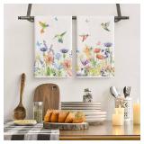 Artoid Mode Anemone Flower Hummingbird Kitchen Towels Dish Towels, 18x26 Inch Seasonal Spring Summer Wild Floral Holiday Decoration Hand Towels Set of 2
