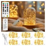 ZSJWL 6 Pack Rechargeable Fairy Lights with Remote and DIY Timer, 7Ft 20LED Mini Battery String Light, Twinkle Silver Copper Wire Lights for Wedding Party Bedroom Christmas Table Decoration(Warm White