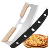 Gicyiit Pizza Cutter Rocker Blade with Wooden Handle, Premium 14inch Pizza Knife Rocker Cutter with Sharp Stainless Steel Blade and Protective Cover, Slicing Through Crust in One Single Rocking Motion