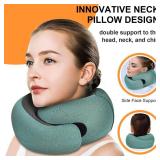 Vzpeun Travel Pillow - Hooded Neck Pillow Airplane Memory Foam Filling for Plane, Office, Cars Sleeping, Road Trip, Long Flights, Portable Plane Accessories, Includes Eye Mask and Earplugs (Green)