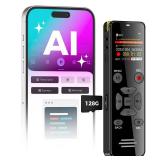 AI Digital Voice Recorder 128GB: AI Transcribe and Summarize Voice Activated Recorder with Playback | OTG - Portable Tape Recorder for Meeting and Lectures