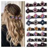 Sparkling Crystal Stone Braided Hair Clover Clips for Thick Thin Hair, Girls/Women Hair Accessories for Styling Sectioning, Large, 8 Pcs