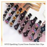 Sparkling Crystal Stone Braided Hair Clover Clips for Thick Thin Hair, Girls/Women Hair Accessories for Styling Sectioning, Large, 8 Pcs