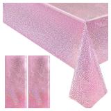 2 pcs Pale Pink Holographic Laser Tablecloths Light Pink Shiny Table Covers 40\ x 108\in Foil Disposable Rectangle Table cloths for Girl Birthday Party Wedding Anniversary Bachelorette Baby Shower Dé