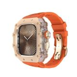 316L Stainless Steel Case for Apple Watch 46mm Fluorine Rubber Band, Mens Luxury Bumper Cover iWatch 11/10 46mm Shock-Resistant Case Replacement FKM Strap (46mm, Rose gold)