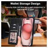 QLTYPRI for iPhone 16 Wallet Case, Premium Leather Magnetic UV-Printed Artwork Flip Case with RFID Blocking Card Slots Kickstand Protective Phone Cover for Women Girls - Purple Lotus