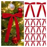 Hekocap 18 Pcs Red Velvet Bows for Christmas Tree  Red Velvet Christmas Tree Bows, Holiday Decorations for Garland Wreath Bow (5 * 7\, 1\in Wide)in