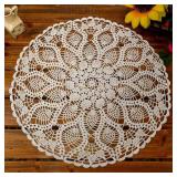 Phantomon Lace Doilies Table Placemats Handmade Crochet Cloth Round Coasters Cotton Doilies for Tables, Sofa Cover, Waterlily Pattern, 20Inch (White)