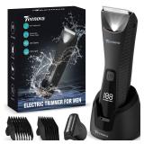 TEENOVA Pubic and Body Hair Trimmer for Men, 2 In 1 Electric Ball Groin Razor Shaver with Ceramic Blade, No Nick Mens Grooming Kit for Wet/Dry Use, Cordless Charging Body Groomer with Led Display, Bla