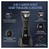 TEENOVA Pubic and Body Hair Trimmer for Men, 2 In 1 Electric Ball Groin Razor Shaver with Ceramic Blade, No Nick Mens Grooming Kit for Wet/Dry Use, Cordless Charging Body Groomer with Led Display, Bla