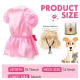 Huhumy 3 Pcs Halloween Princess Pet Costume Set, Pink Princess Pet Costume Including 1 Pink Dress, 1 Golden Wig, 1 Crown for Cosplay, Halloween Costumes, Small to Medium Body Types