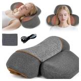 FAMKCY 3-in-1 Neck Massager Pillow with Heating and Cervical Traction, Ergonomic Cervical Pillow for Neck Back Shoulder Pain Relief,Cervical Traction Suppor (Brown)