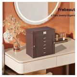 Frebeauty Large Jewelry Box,6-Tier PU Leather Jewelry Organizer,Multi-functional Storage Case with Mirror,Accessories Holder with 5 Drawers for Necklace Bracelets Watches(Dark Brown)