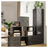 FUSUNBAO Magic DIY Cube Storage Organizer Stackable Cubes for Home Books Clothes Toy-Modular Cubby Storage System-Office Cubical-Bookcase Closet(French Oak, Glass Door Cube)