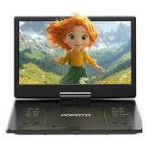 POFOTO 15.7\ Portable DVD Player with 14.1\in HD Swivel Screen, 6-Hour Rechargeable Battery, Dual Speakers, USB/SD/TV Sync, Supports Multiple Disc Formats, Black [Not Support Blu-Ray]in