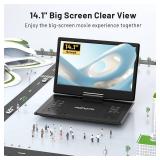 POFOTO 15.7\ Portable DVD Player with 14.1\in HD Swivel Screen, 6-Hour Rechargeable Battery, Dual Speakers, USB/SD/TV Sync, Supports Multiple Disc Formats, Black [Not Support Blu-Ray]in