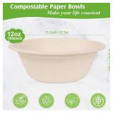 AOJOYS 150 Pack Paper Bowls Disposable 12 OZ - Heavy-Duty 100percent Compostable Eco-Friendly Biodegradable Soup Bowls, Heat Resistant Bagasse Bowls with Box, Suitable for Salad, Dessert, Milk, Cereal