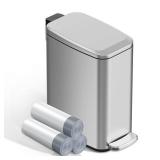 KSSKSS Small Bathroom Trash Can with Lid Soft Close, Step Pedal, 6L / 1.6 Gal Stainless Steel Garbage Bin with Removable Inner Bucket, Slim Wastebasket for Narrow Spaces (Silver)