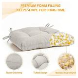 Kyaringtso Chair Cushions for Dining Chairs Set of 6, Non Slip Indoor Kitchen Chair Cushions with Ties, Tufted Memory Foam Seat Chair Pads, 17\ x 16\in x 3\in, Creamin