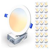 Veriligt 24 Pack 6 Inch 5CCT LED Recessed Light, Silm Canless Recessed Lighting, Dimmable, Damp Rated, 2700K-5000K Selectable, Wafer Ceiling Downlight with Junction Box, 1200LM, 12W 120V, ETLandFCC